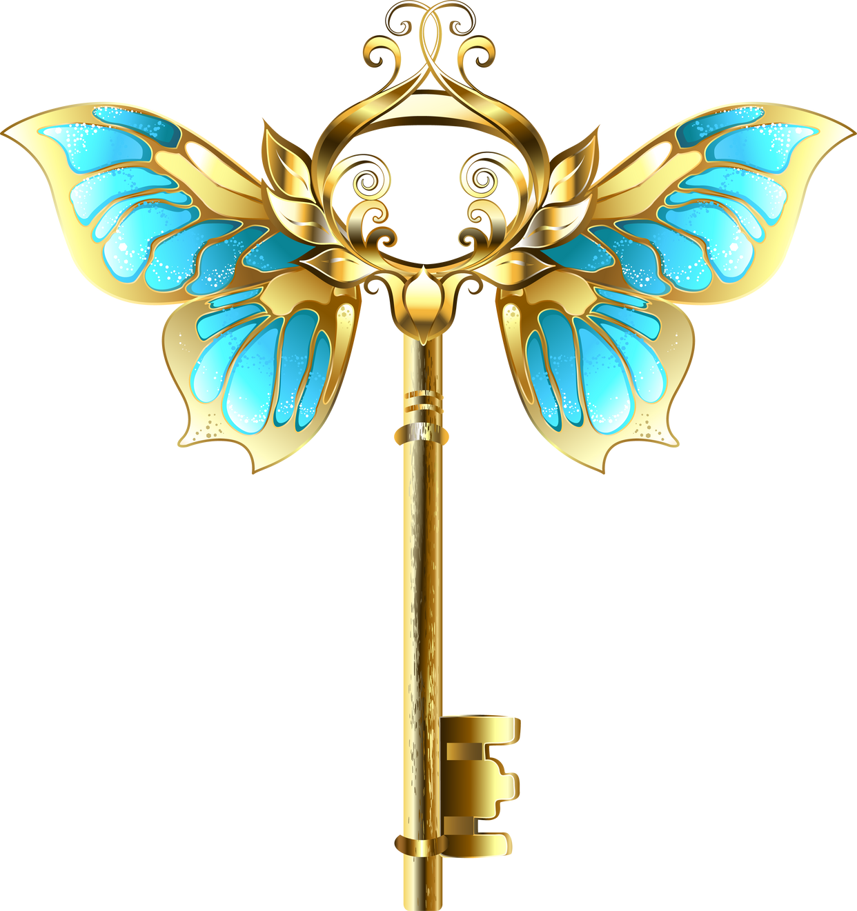 Golden Key with Butterfly Wings